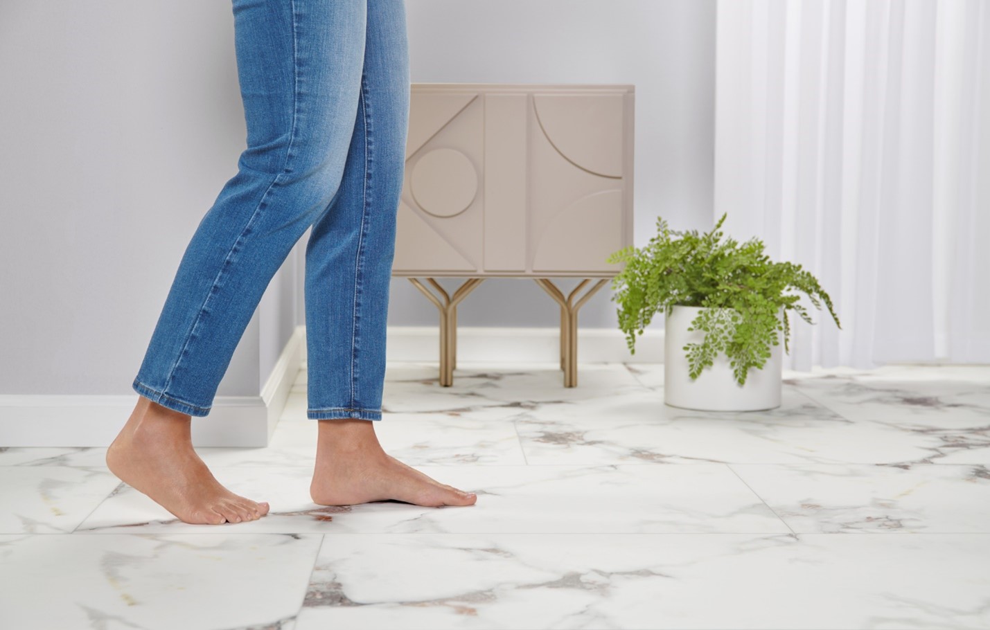 A person is walking on a radiant heat floor